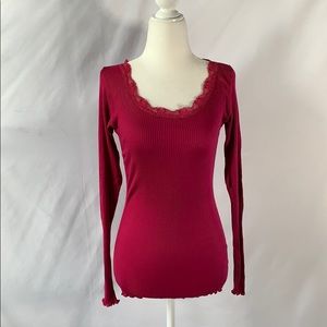 Gerard Darel Magenta Silk Long Sleeve Sweater